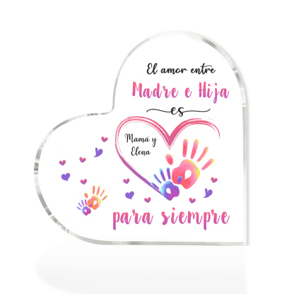 A mi mamá-Placa de acrílico en forma de corazón mano y manita 1 texto personalizado-Jessemade ES
