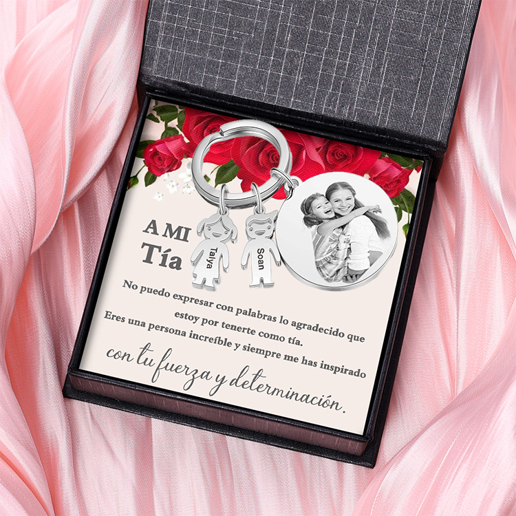 A mi tía - Llavero 2 Nombres Personalizado Con Charms 2 Niños con Foto y Texto-Jessemade ES