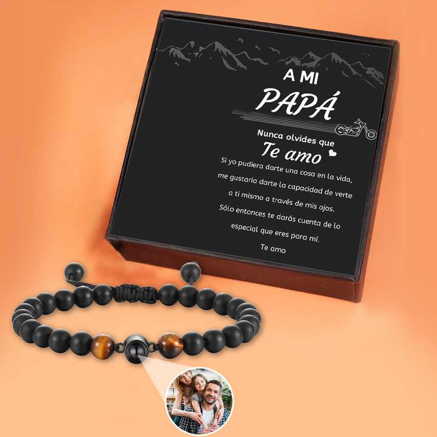 A mi papá-Pulsera de perlas con proyección de foto en color para hombre-Jessemade ES