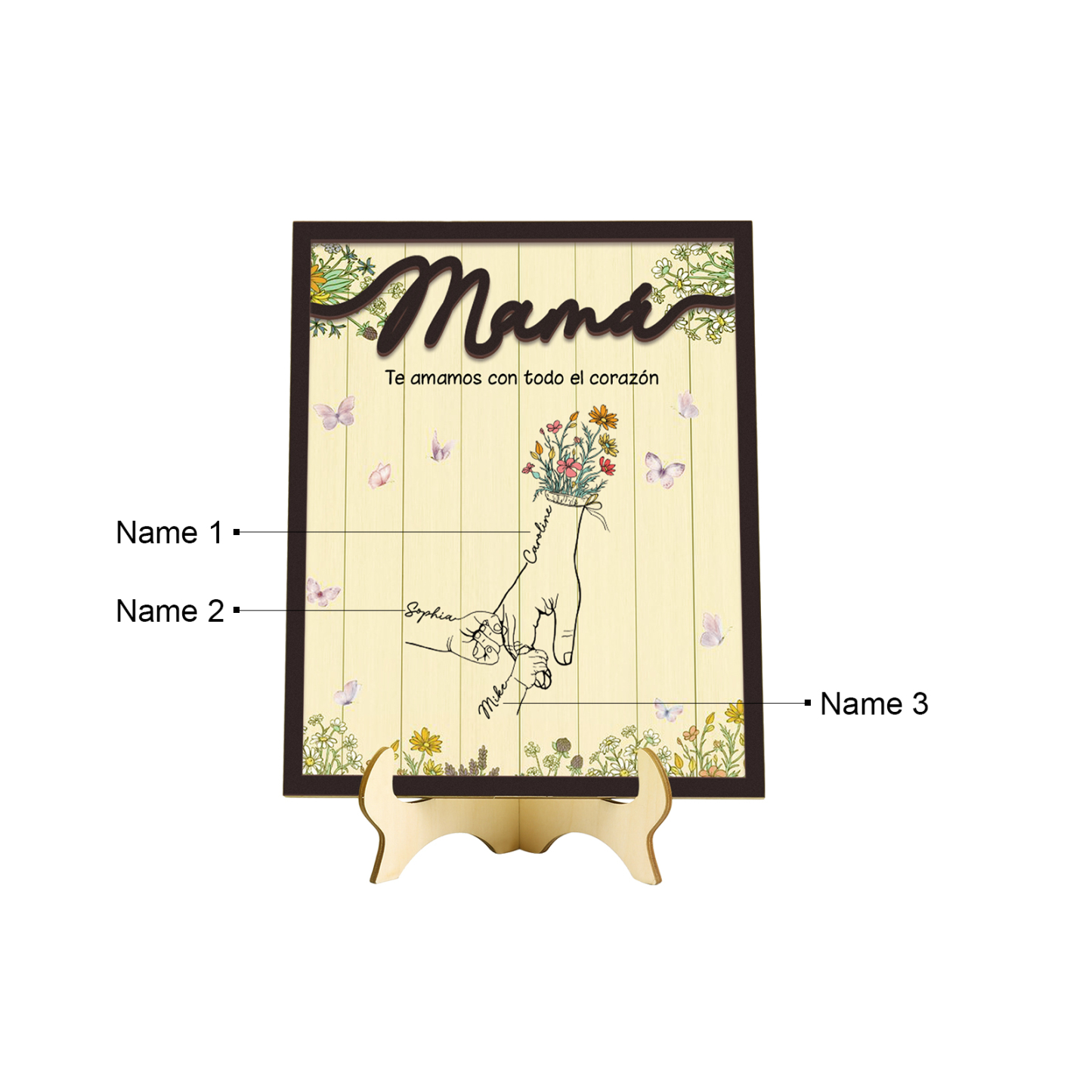 A mi mamá-Adorno 3-9 nombres personalizados decoración de madera mano con manitos-Jessemade ES