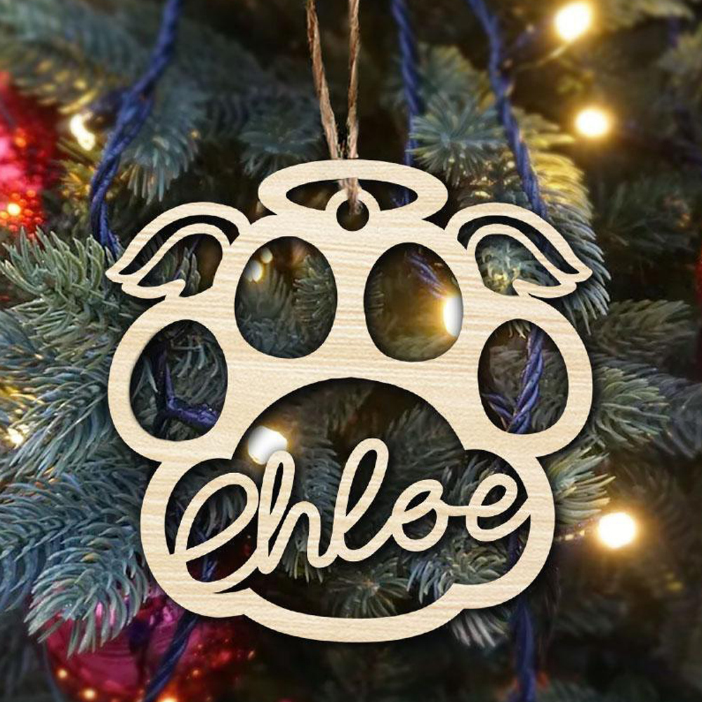 Navidad-Ornamento navideño con alas pata de perro y gato nombres personalizados Adorno de madera