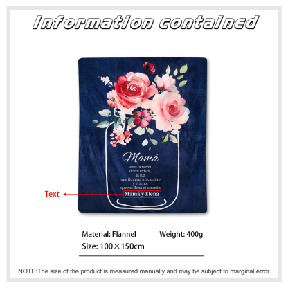 A mi mamá-Manta de buen calidad con frase amoroso y personalizada con 1 texto-Jessemade ES