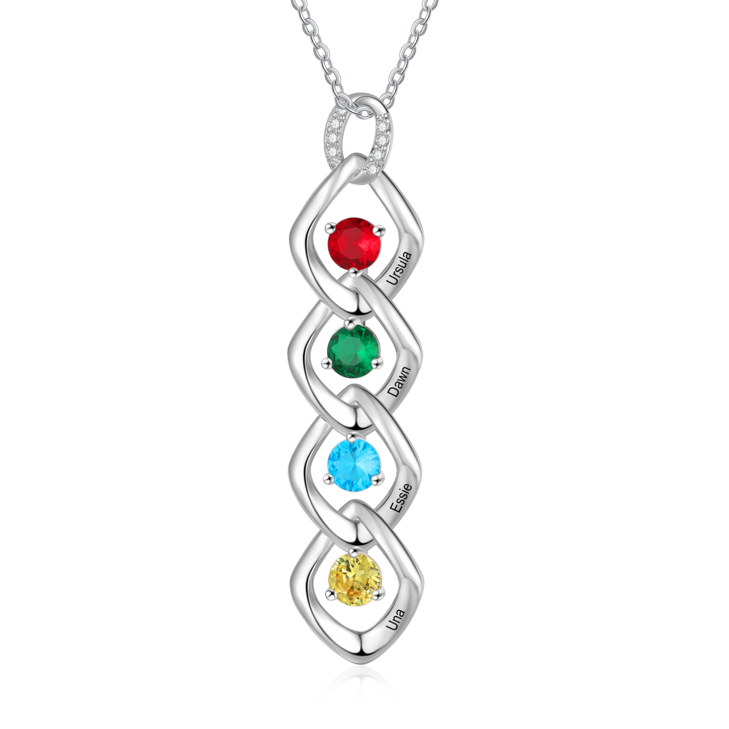 Collar de lazos con 2-5 nombres y piedras de nacimiento personalizados-Jessemade ES
