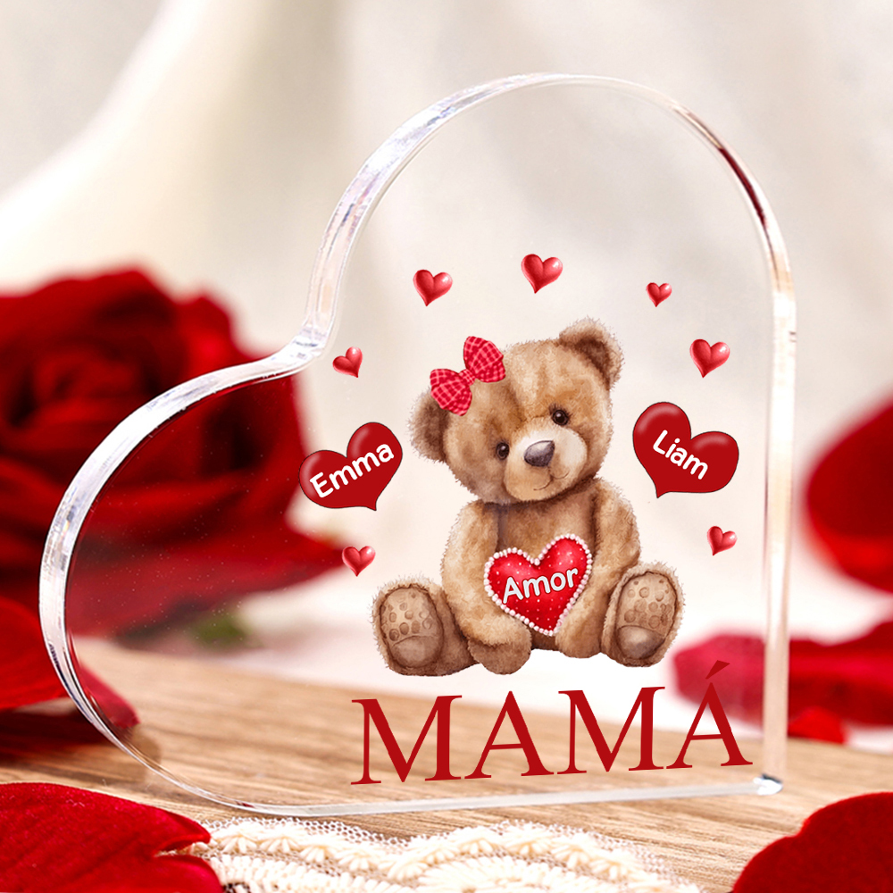 A mi mamá/abuela-Placa de acrílico "Nosotros" en forma de corazón 2 nombres y 1 texto personalizados-Jessemade ES