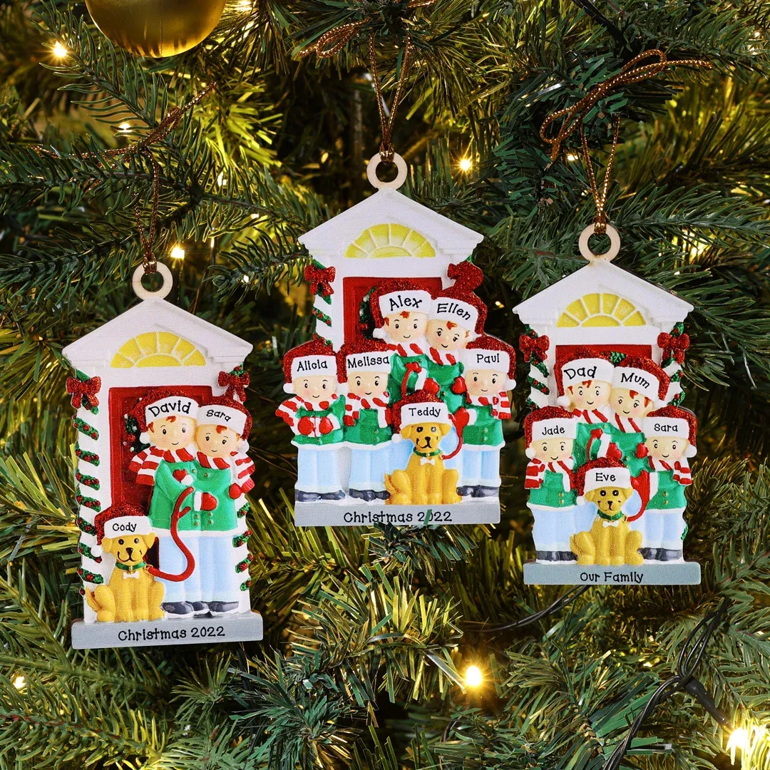 Navidad-Muñecos con perro ornamentos navideños 6 nombres con texto personalizados Adorno de Madera