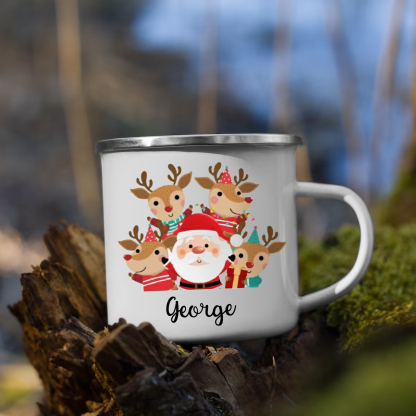 Navidad-Taza Papá Noel y renos para niños con 1 nombre personalizado-Jessemade ES