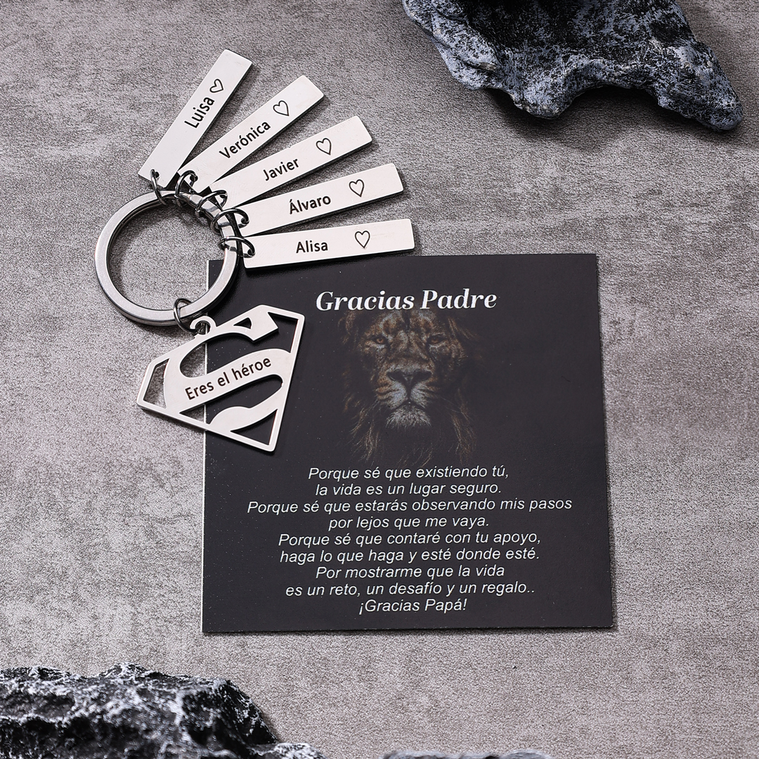 A mi papá - Llavero Superman con 5 nombres personalizados con texto-Jessemade ES