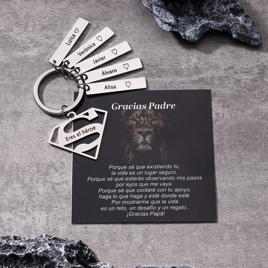 A mi papá - Llavero Superman con 5 nombres personalizados con texto-Jessemade ES