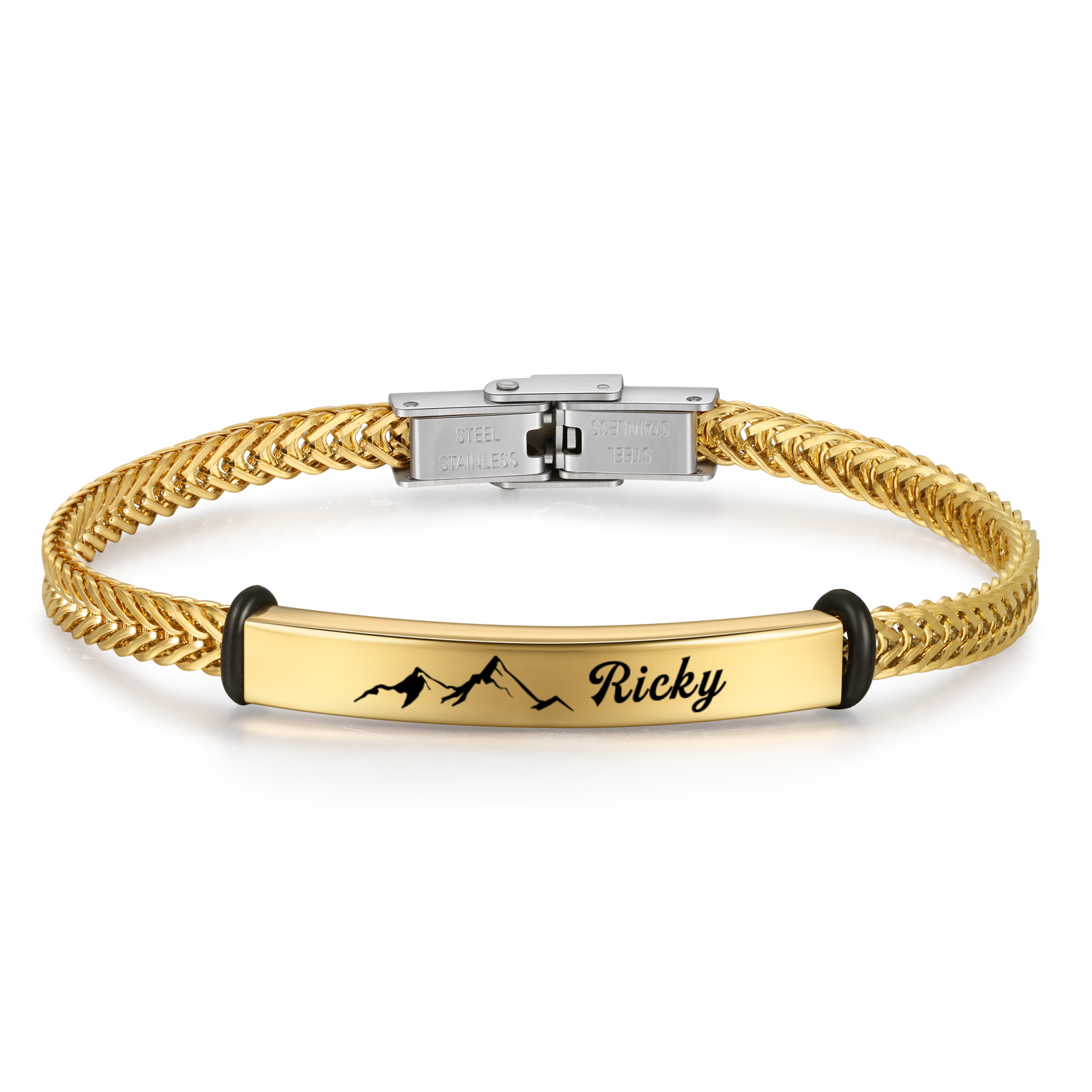 Pulsera de Cadena con Placa de Montaña Nombre Personalizado-Jessemade ES