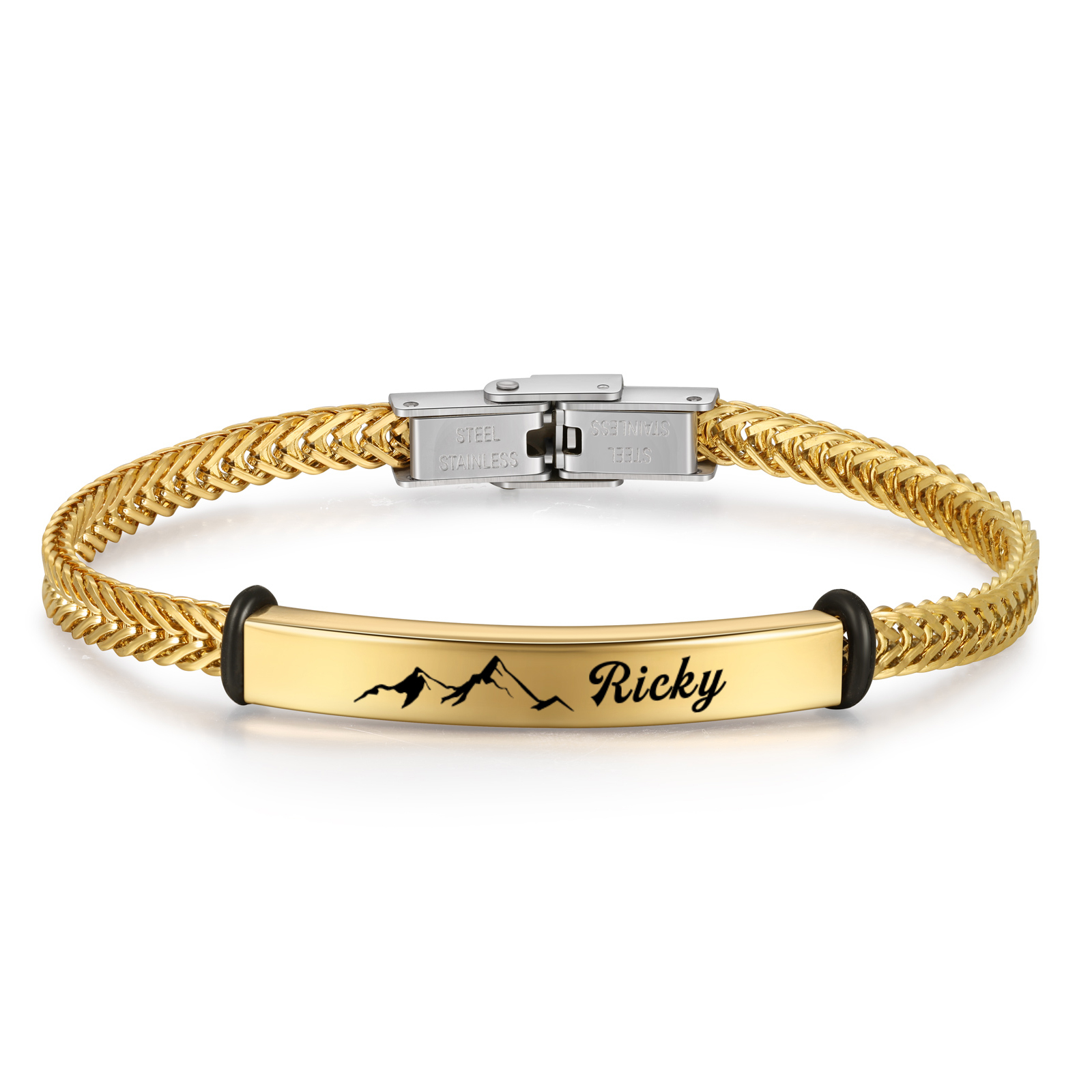 Pulsera de Cadena con Placa de Montaña Nombre Personalizado-Jessemade ES