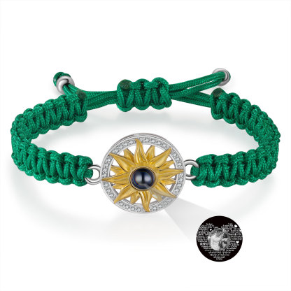 Pulsera con proyección de foto con dije de girasol cuerda verde-Jessemade ES