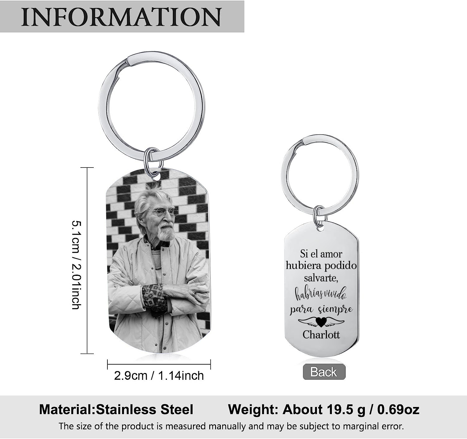 Llavero conmemorativo a un ser querido personalizado con foto y nombre-Jessemade ES