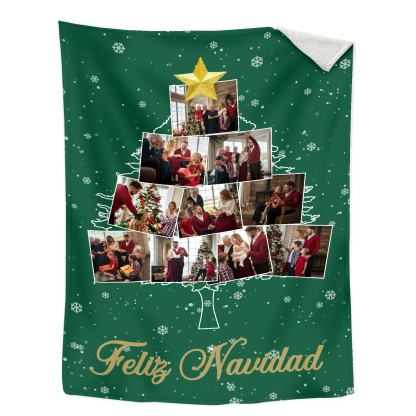 Manta de buen calidad de Navidad personalizada con 10 fotos-Jessemade ES