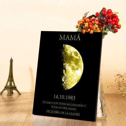 A mi mamá-Lámina con luna marco de madera personalizado con fecha y texto-Jessemade ES