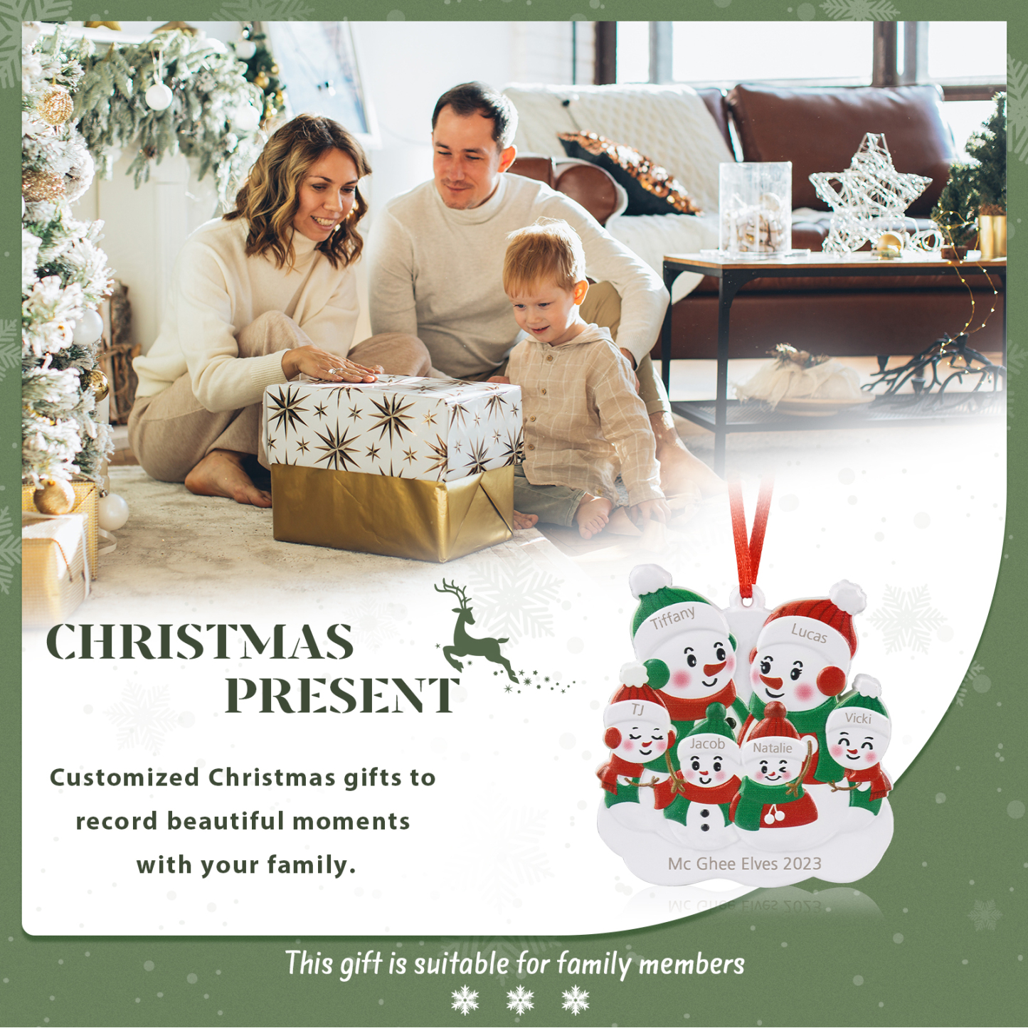 Navidad-Ornamento de resina con muñecos de nieve 6 nombres personalizados con texto adorno de árbol