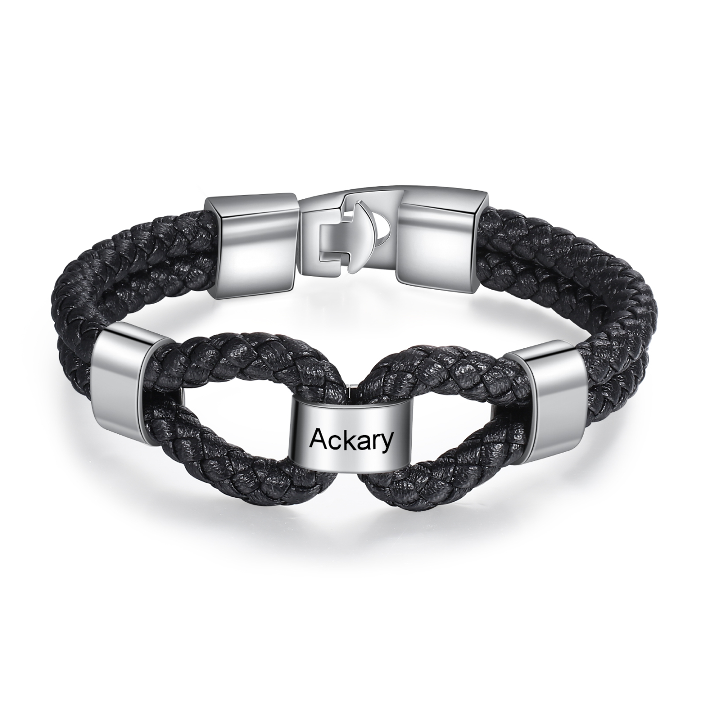 Pulsera 1-7 Nombres Personalizados de Cuero Trenzado con Aros-Jessemade ES