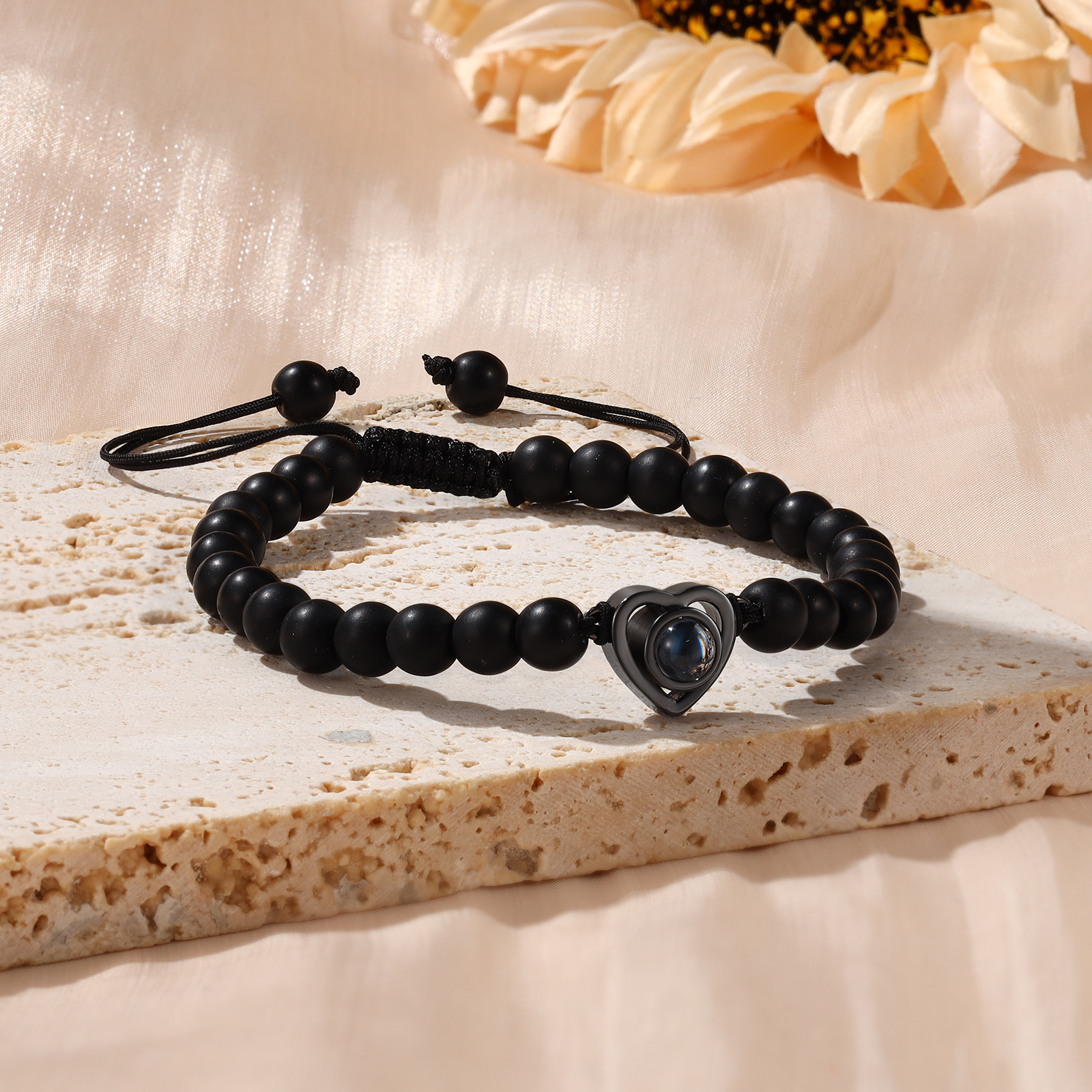 Pulsera con proyección de foto en color con dije de corazón y 8 colores de perlas de cristal-Jessemade ES