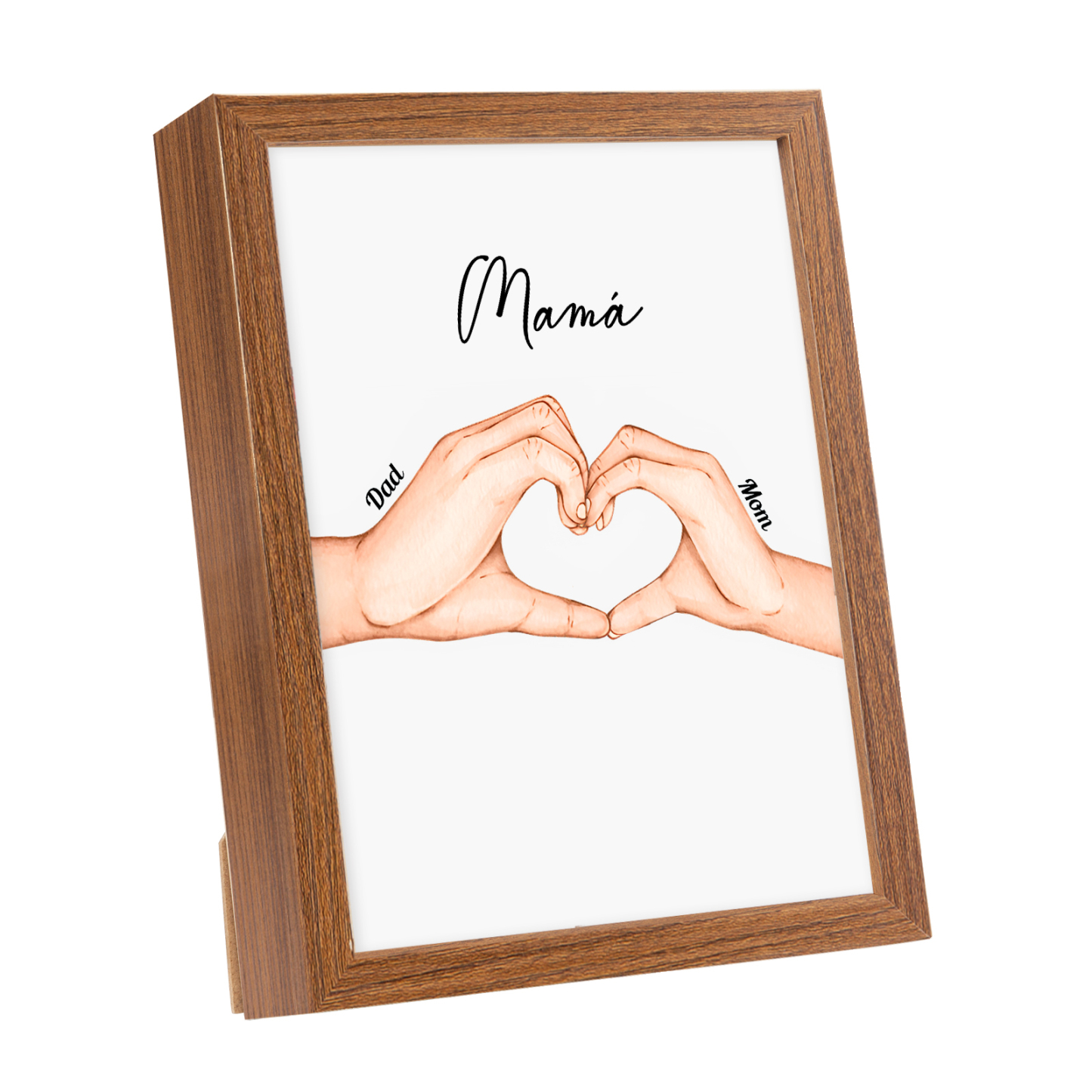 A la familia-Marco con luces de madera mano a mano 2 nombres personalizados con texto-Jessemade ES
