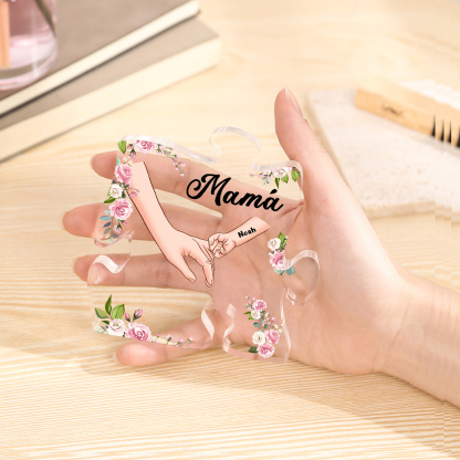 A mi mamá/abuela-Placa de acrílico en forma de corazón mano a mano con 1 texto y 1 nombre personalizado | Jessemade