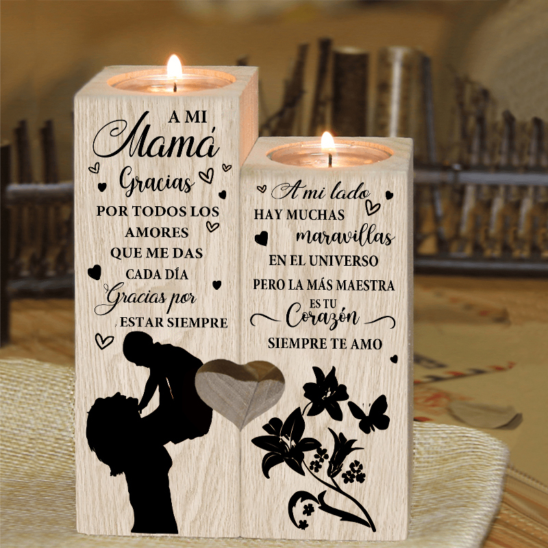 A mi mamá-Candelero de madera de dos piezas sin candela silueta de mamá y niñ@-Jessemade ES