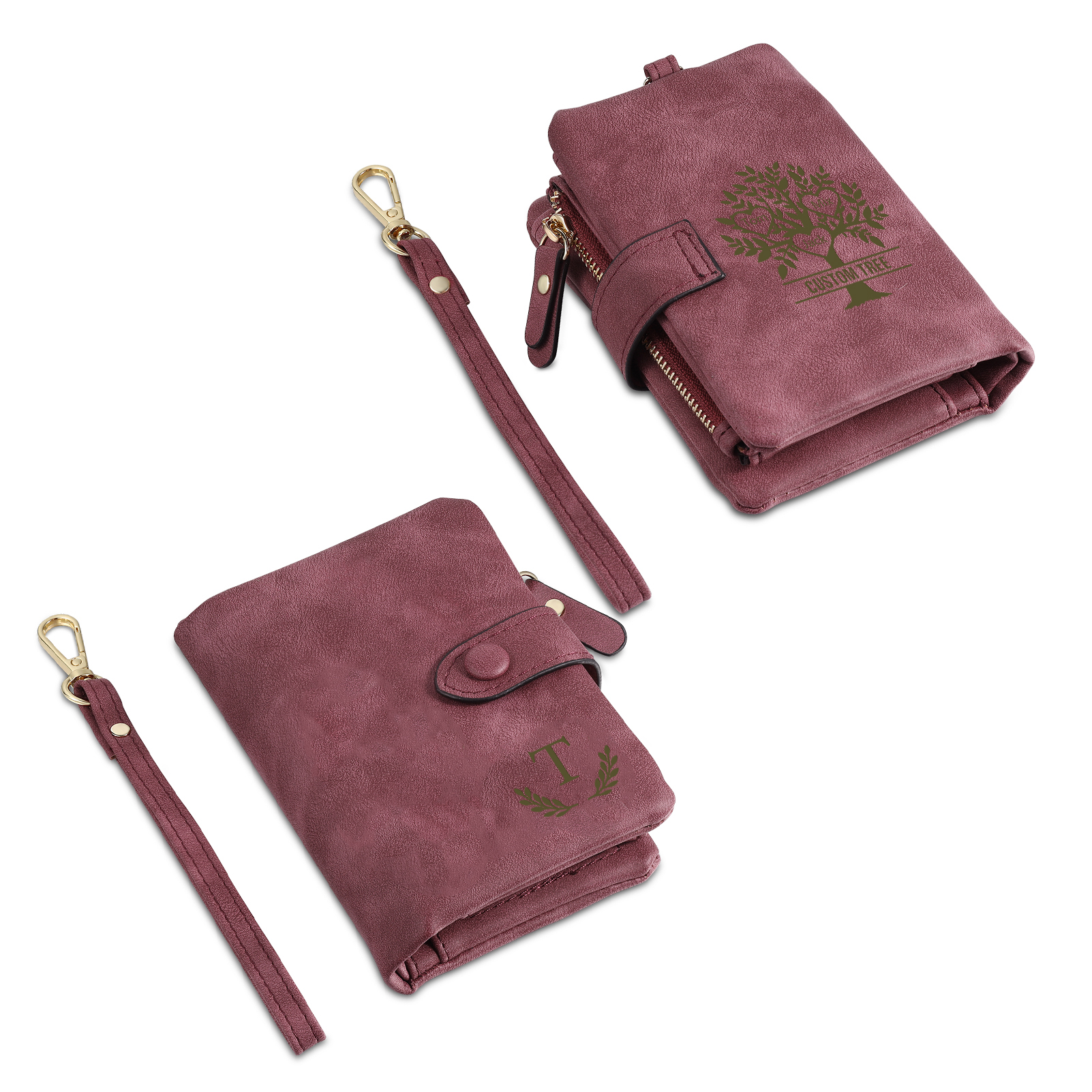 Cartera, billetera con 3-8 nombres, 1 letra y 1 texto personalizados árbol de la vida monedero clásico para mujer-Jessemade ES