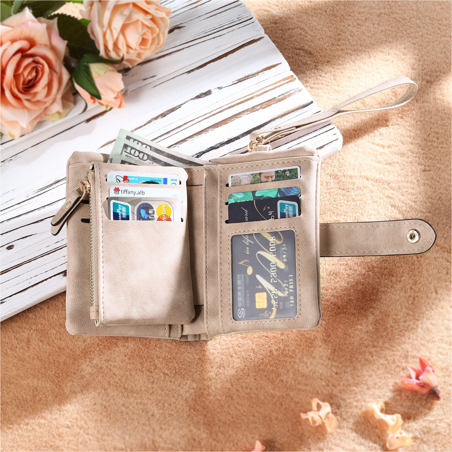 Cartera, billetera con 3-8 nombres, 1 letra y 1 texto personalizados árbol de la vida monedero clásico para mujer-Jessemade ES