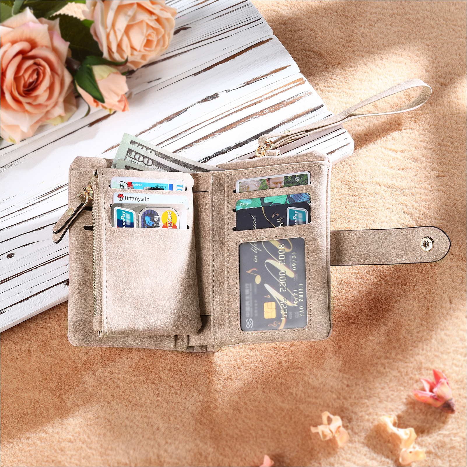 Cartera, billetera con 3-8 nombres, 1 letra y 1 texto personalizados árbol de la vida monedero clásico para mujer-Jessemade ES