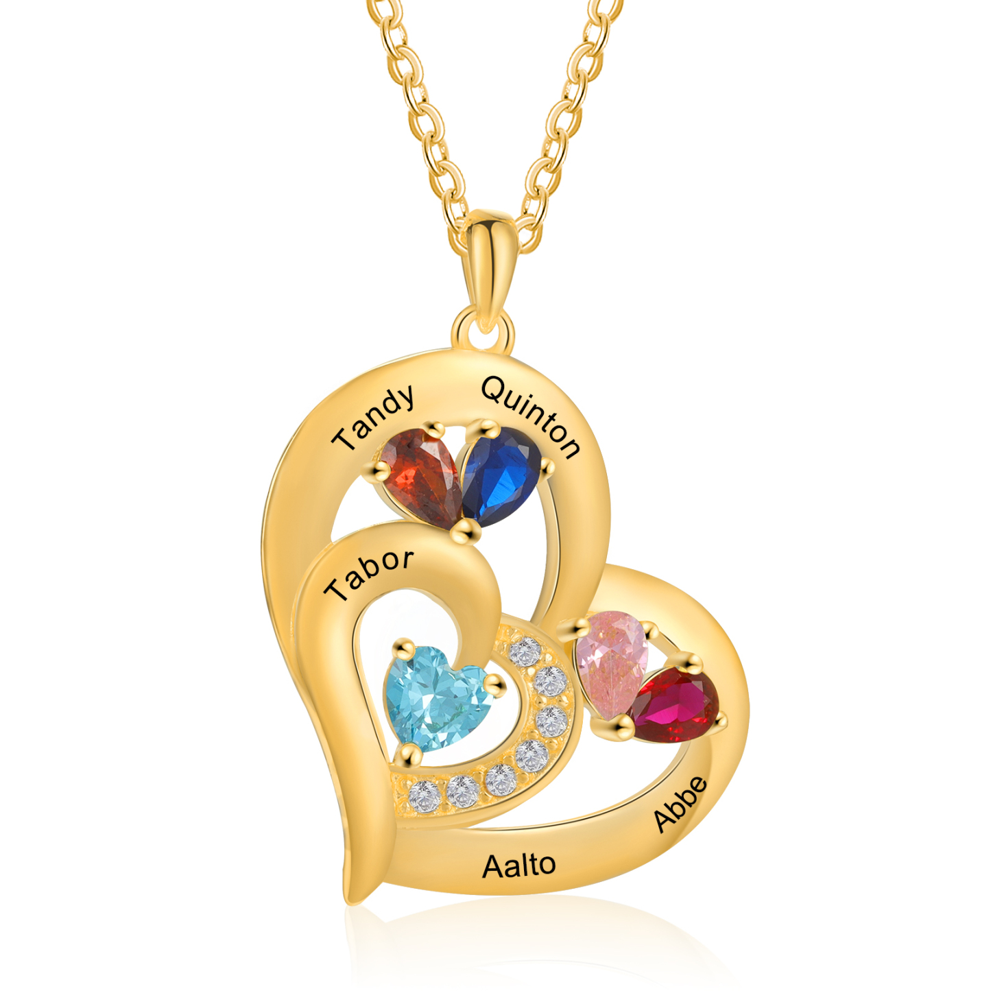 Collar corazón con 1-6 nombres personalizados y 1-6 piedras de nacimiento-Jessemade ES