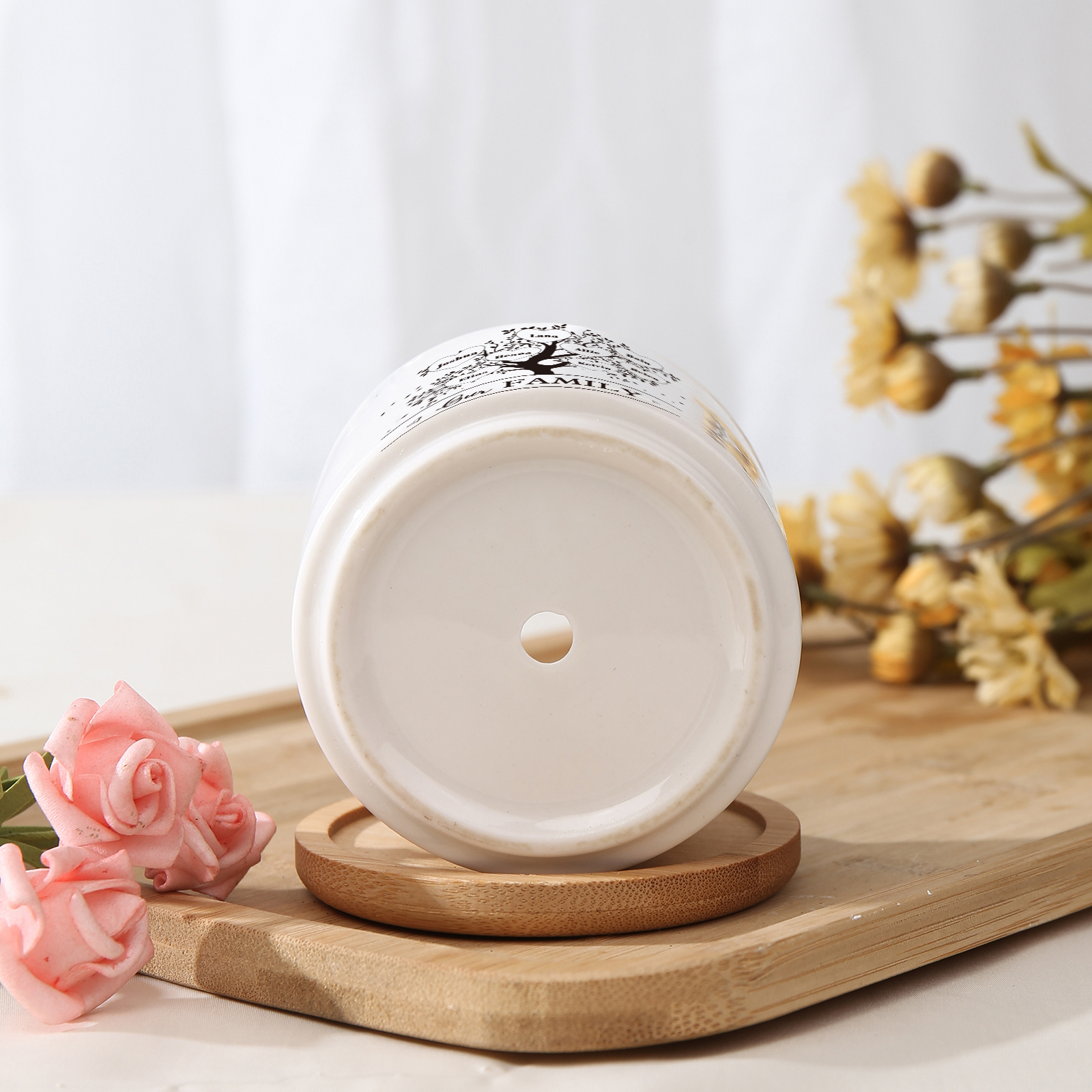 Florero con base de cerámica árbol de corazones 2-8 nombres personalizados con texto decoración del hogar-Jessemade ES
