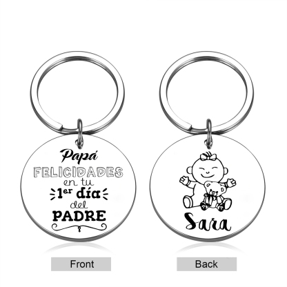 A mi papá-Llavero de placa redonda El 1er Día del PADRE personalizado con 1 nombre-Jessemade ES