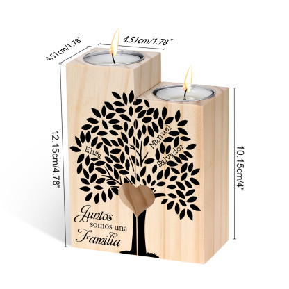 A la familia-Candelero de árbol de la vida de madera personalizado con 2-10 nombres y 1 texto sin vela-Jessemade ES
