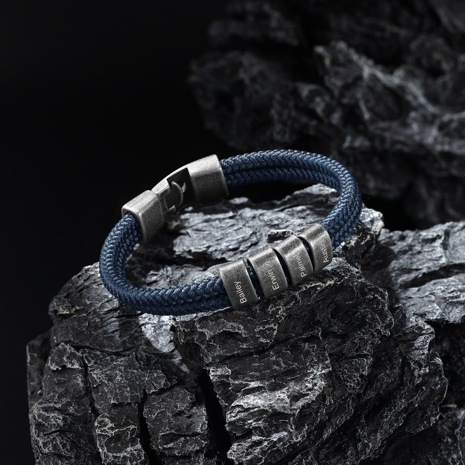 2-4 Nombres Personalizados Pulsera de Cuerda Turquí Aros de Acero Inoxidable-Jessemade ES