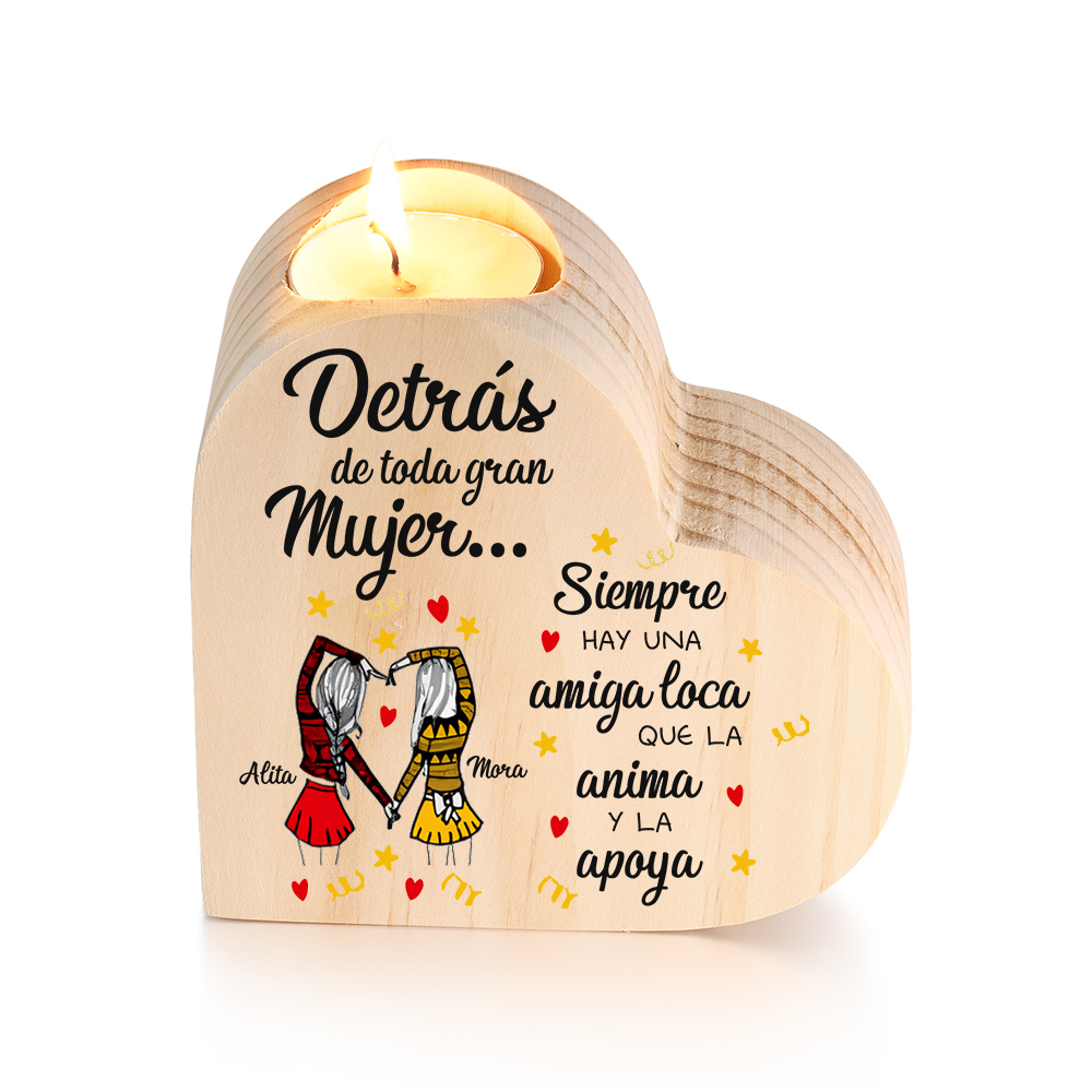 A mi amiga - Candelero de madera sin vela 2 nombres personalizados-Jessemade ES