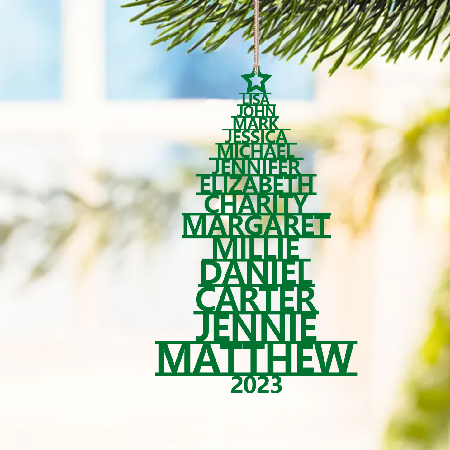 Navidad-Ornamento navideño de madera árbol de nombres con 14 nombres y año personalizados