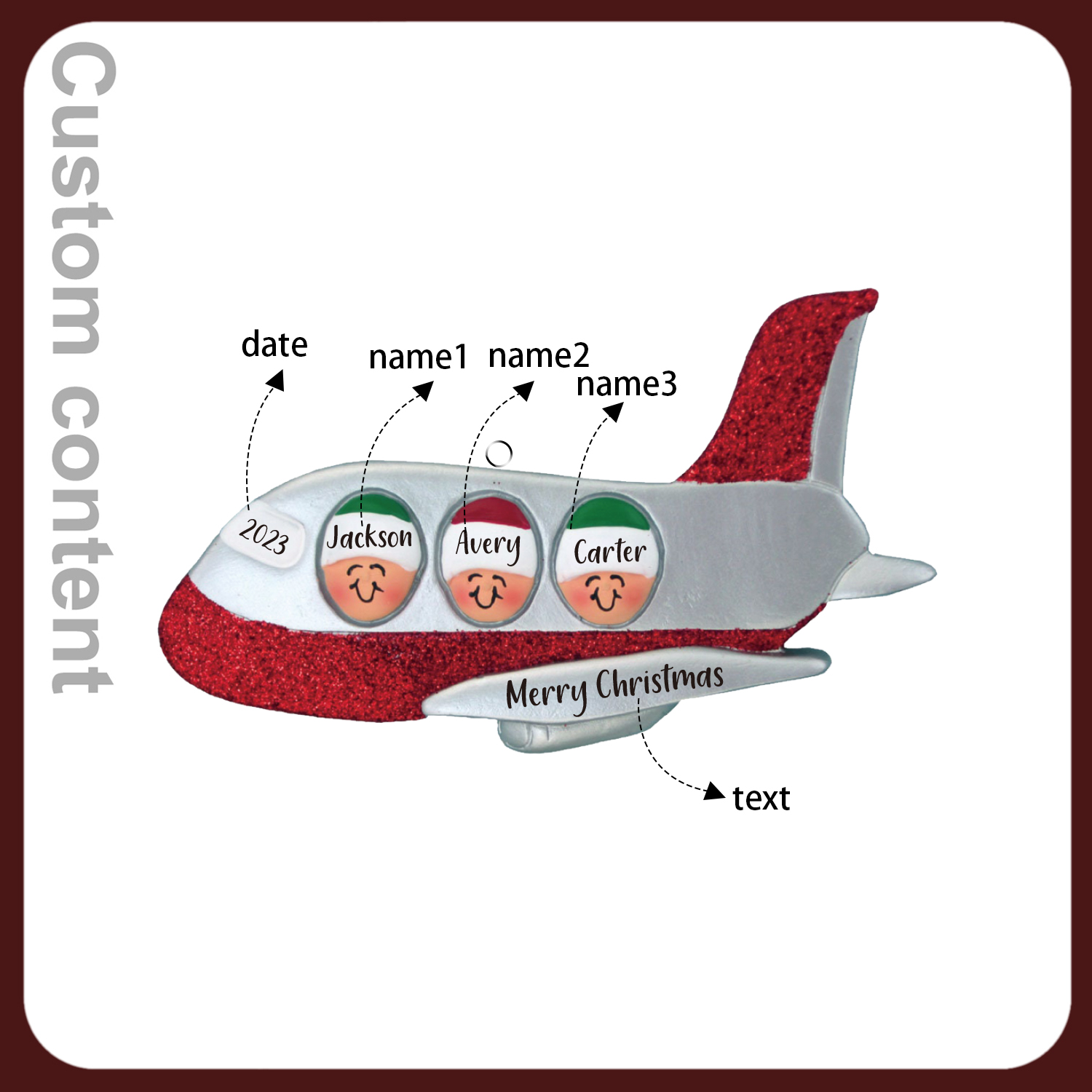 Navidad-Ornamento muñecos navideño de madera viaje en avión 3 nombres, 1 texto y 1 año personalizados adorno del árbol-Jessemade ES