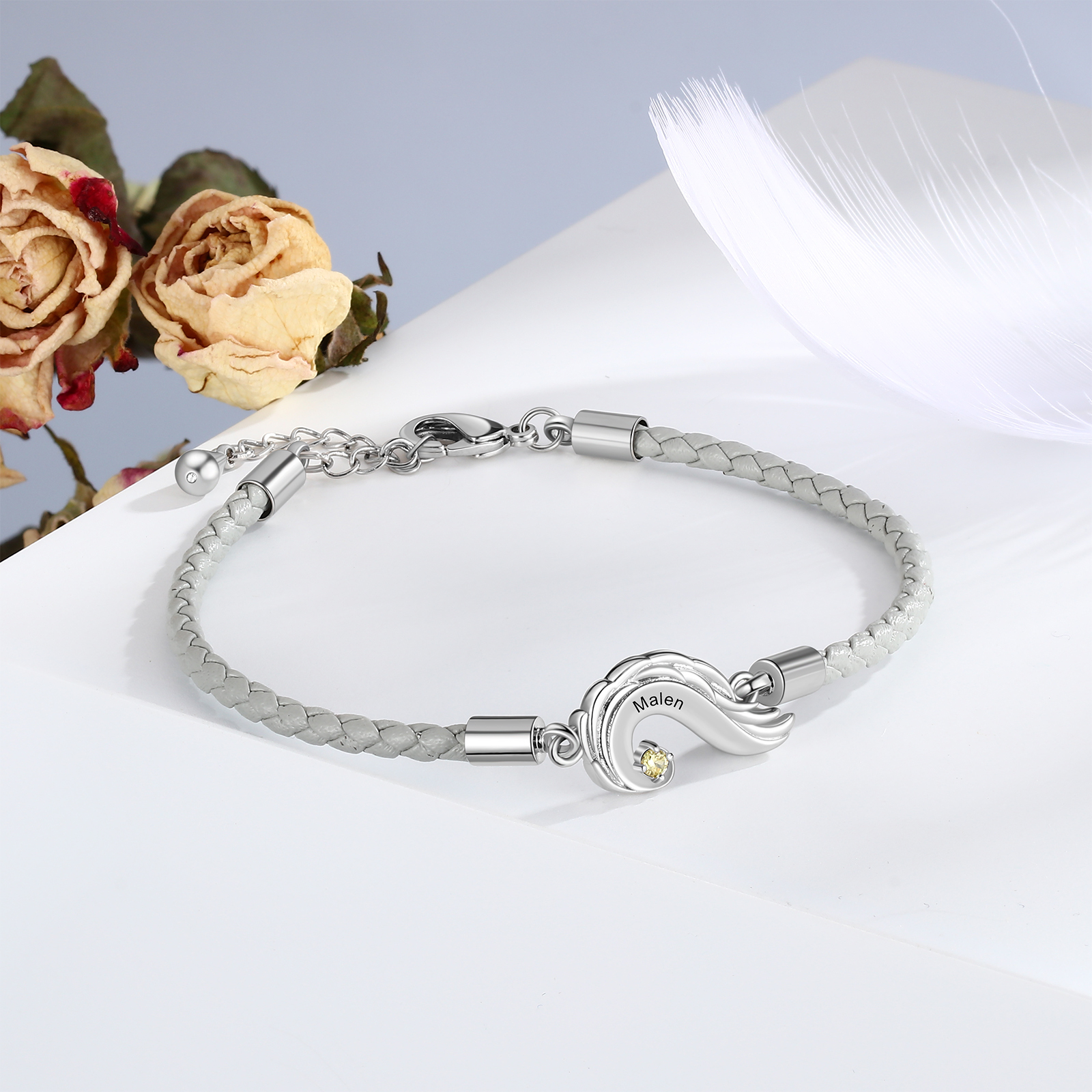 Caja Navidad-Pulsera de pareja 2 nombres personalizados con 2 piedras de nacimiento-Jessemade ES