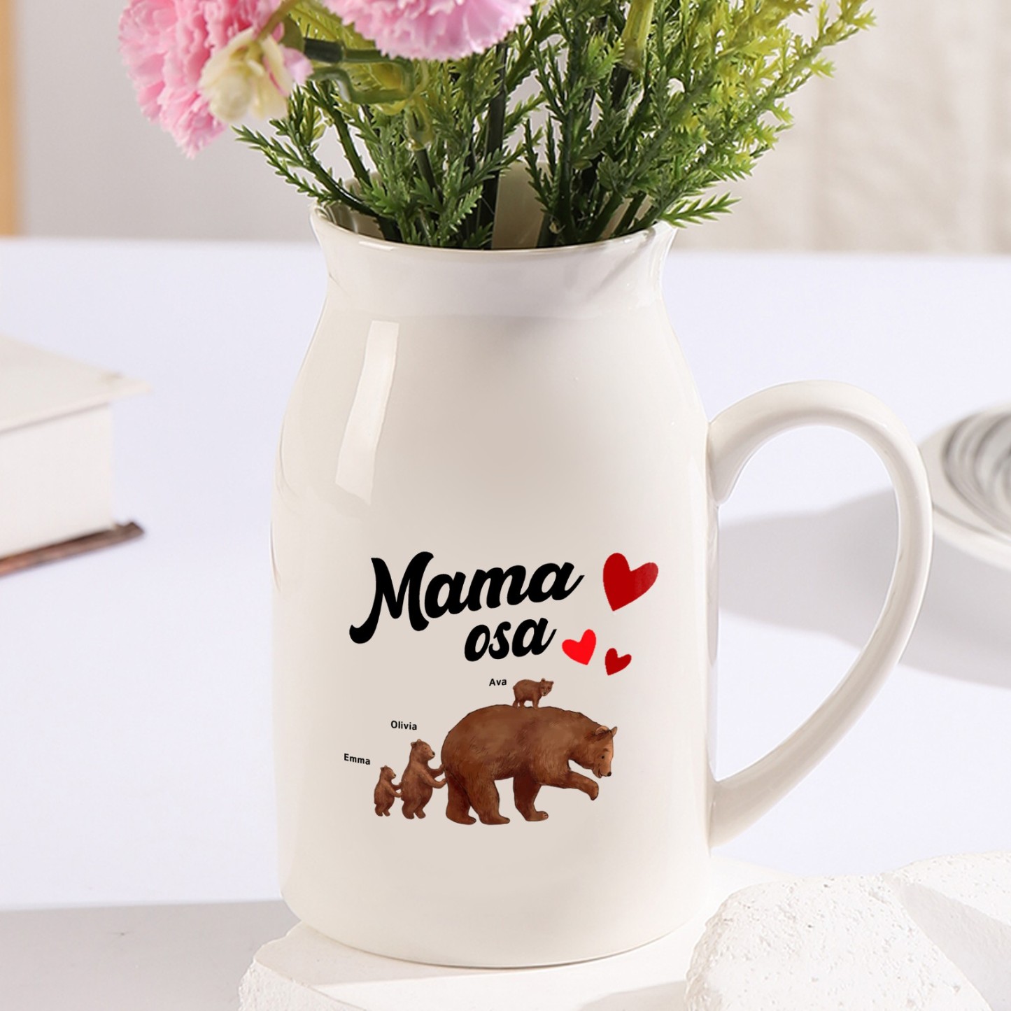 Florero de cerámica mamaosa y sus bebés 2-8 nombres personalizados con texto decoración del hogar-Jessemade ES