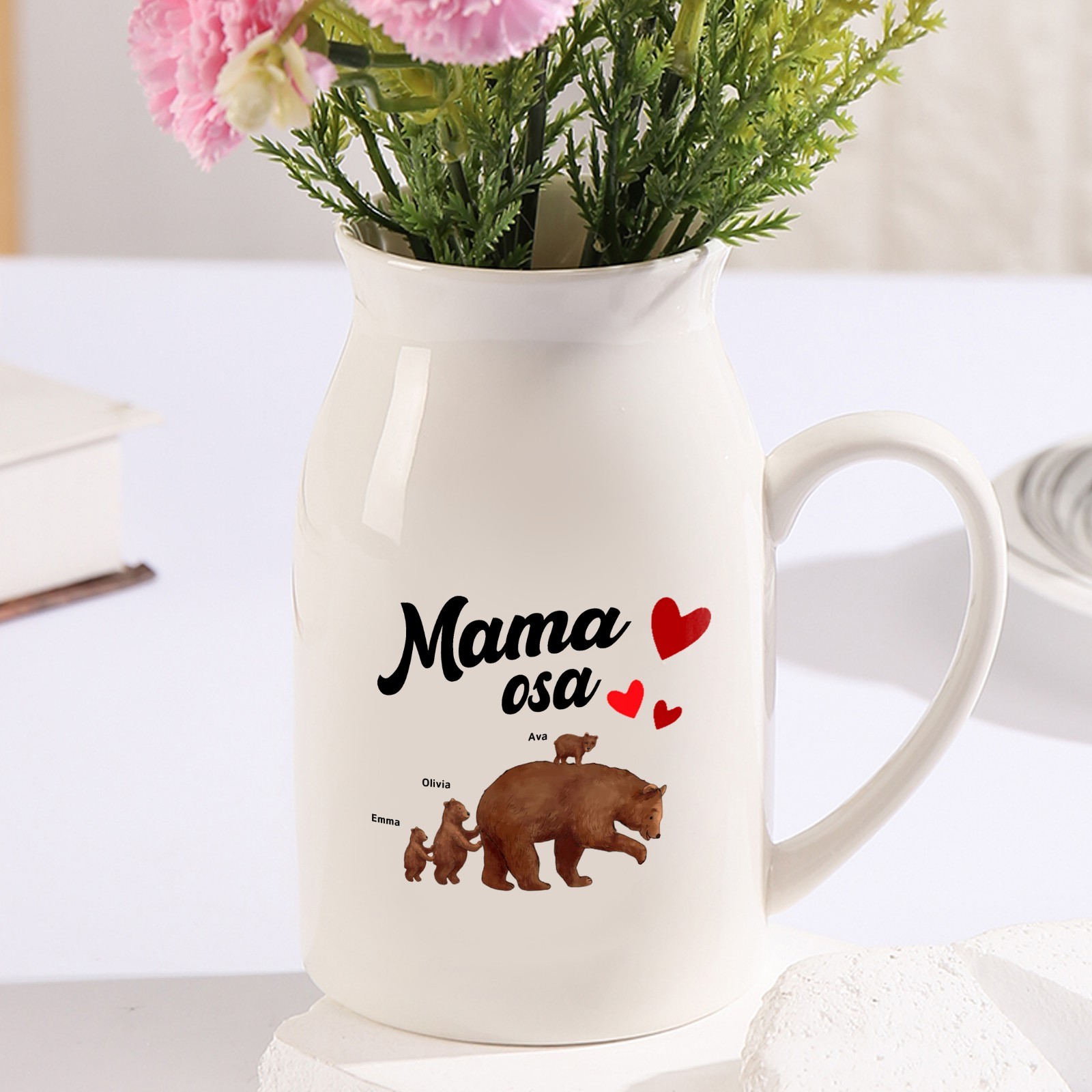 Florero de cerámica mamaosa y sus bebés 2-8 nombres personalizados con texto decoración del hogar-Jessemade ES