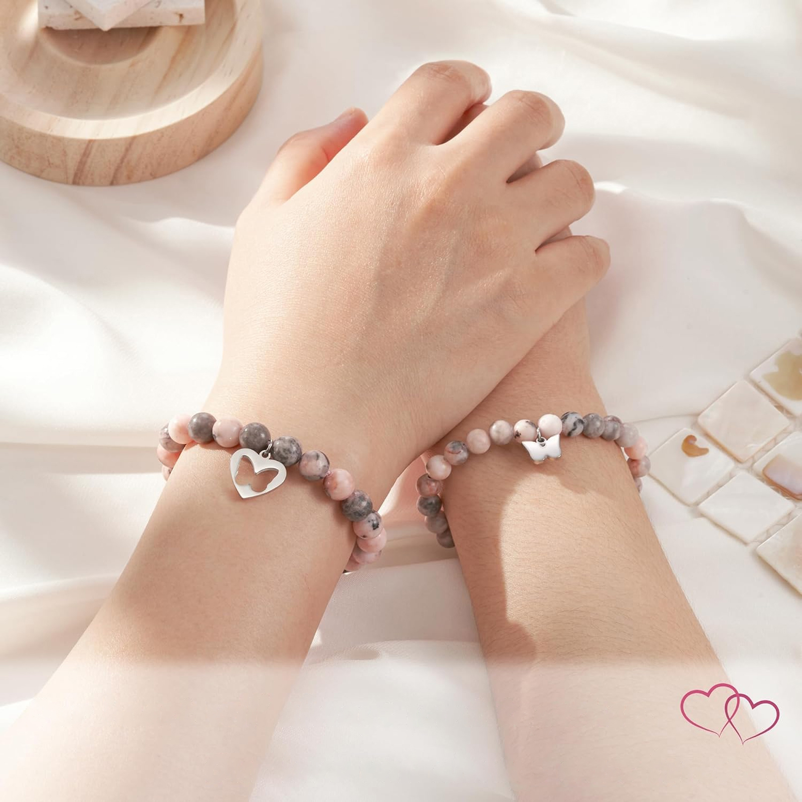 Madre e hija-Unidad de pulseras de corazón con tarjeta amorosa