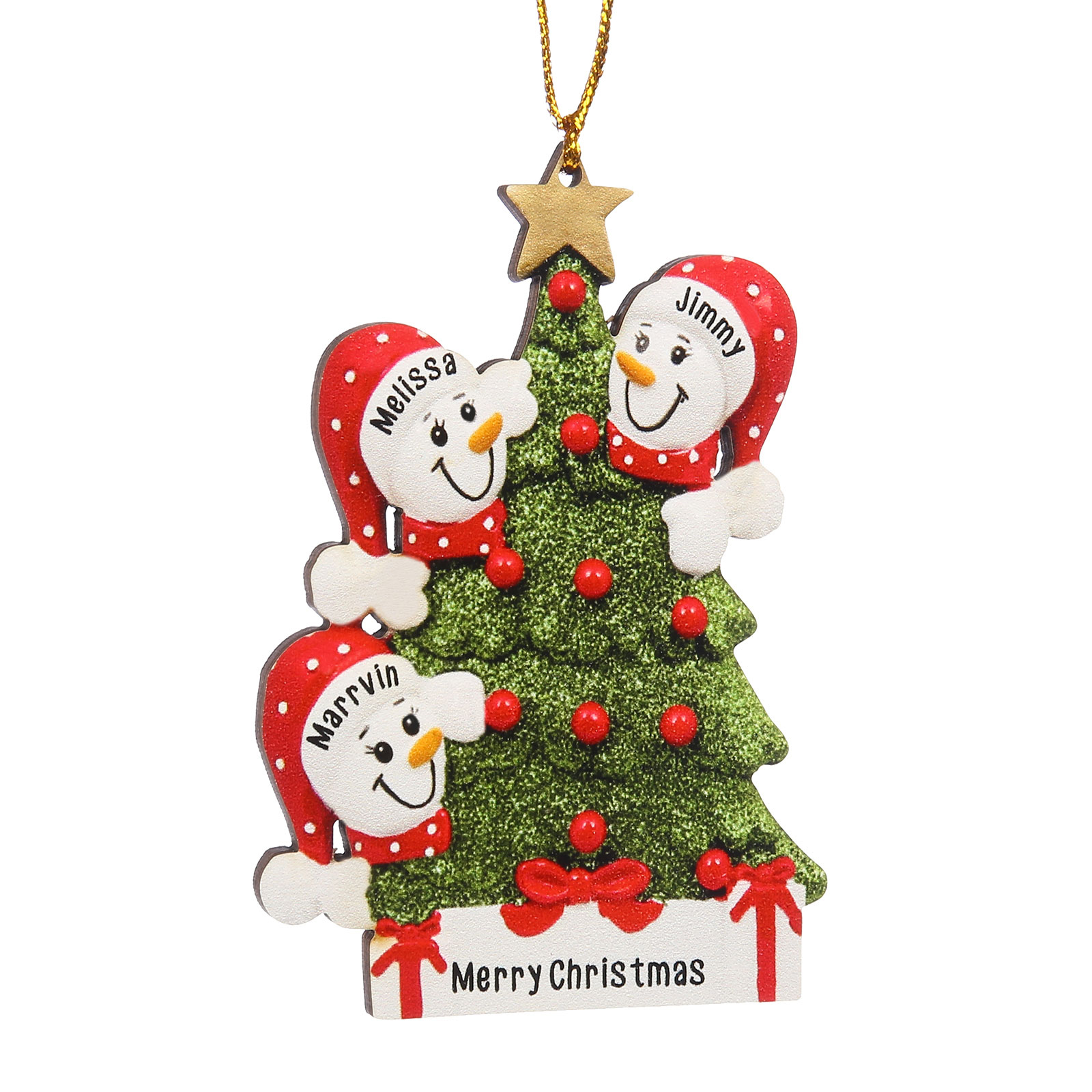 Navidad-Ornamentos Navideños de Madera Árbol y muñecos de nieve 3 Nombres con Texto Personalizados