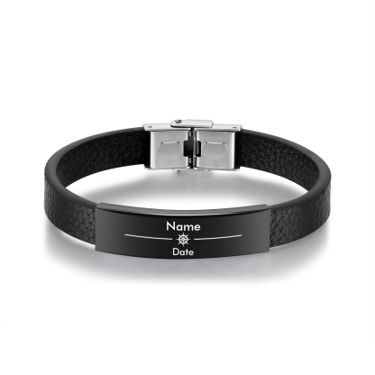 Pulsera de Cuero con Placa de Nombre y Fecha Personalizados -Jessemade ES