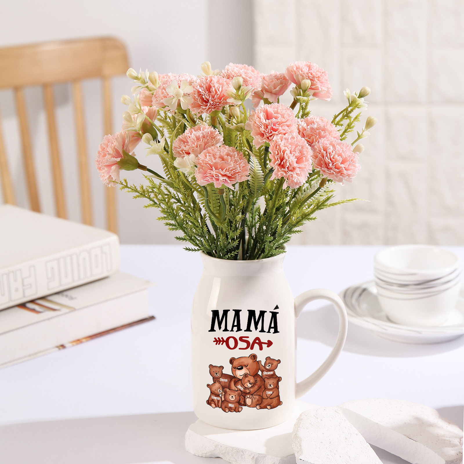 Florero de cerámica mamaosa y sus bebés 2-8 nombres personalizados con texto decoración del hogar-Jessemade ES