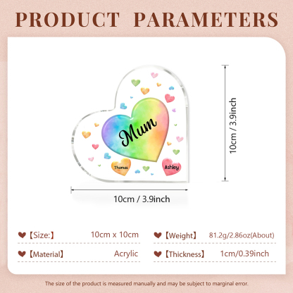 A mi mamá/abuela-Placa de acrílico "Corazones" en forma de corazón 2 nombres y 1 texto personalizados-Jessemade ES