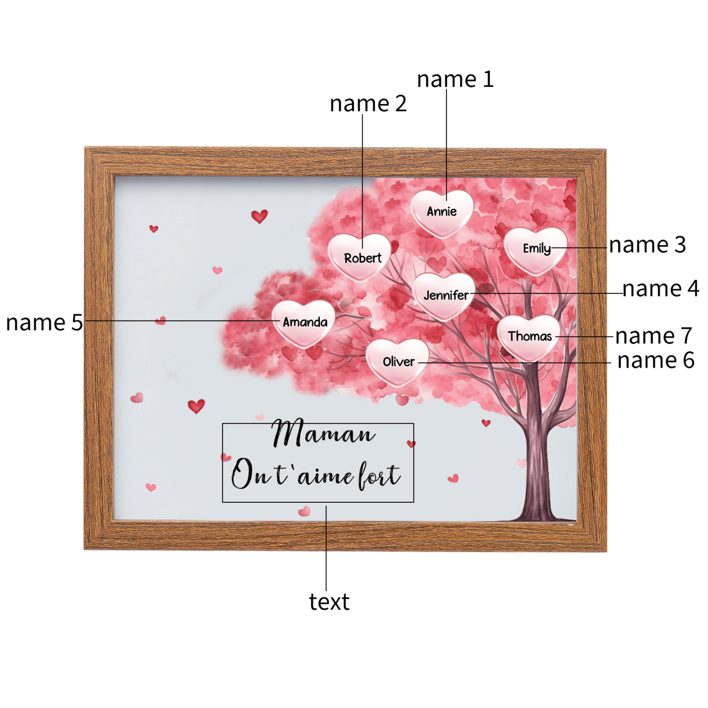 Marco con LED Árbol de la Vida 1-10 Nombres Personalizados con 1 Texto-Jessemade ES