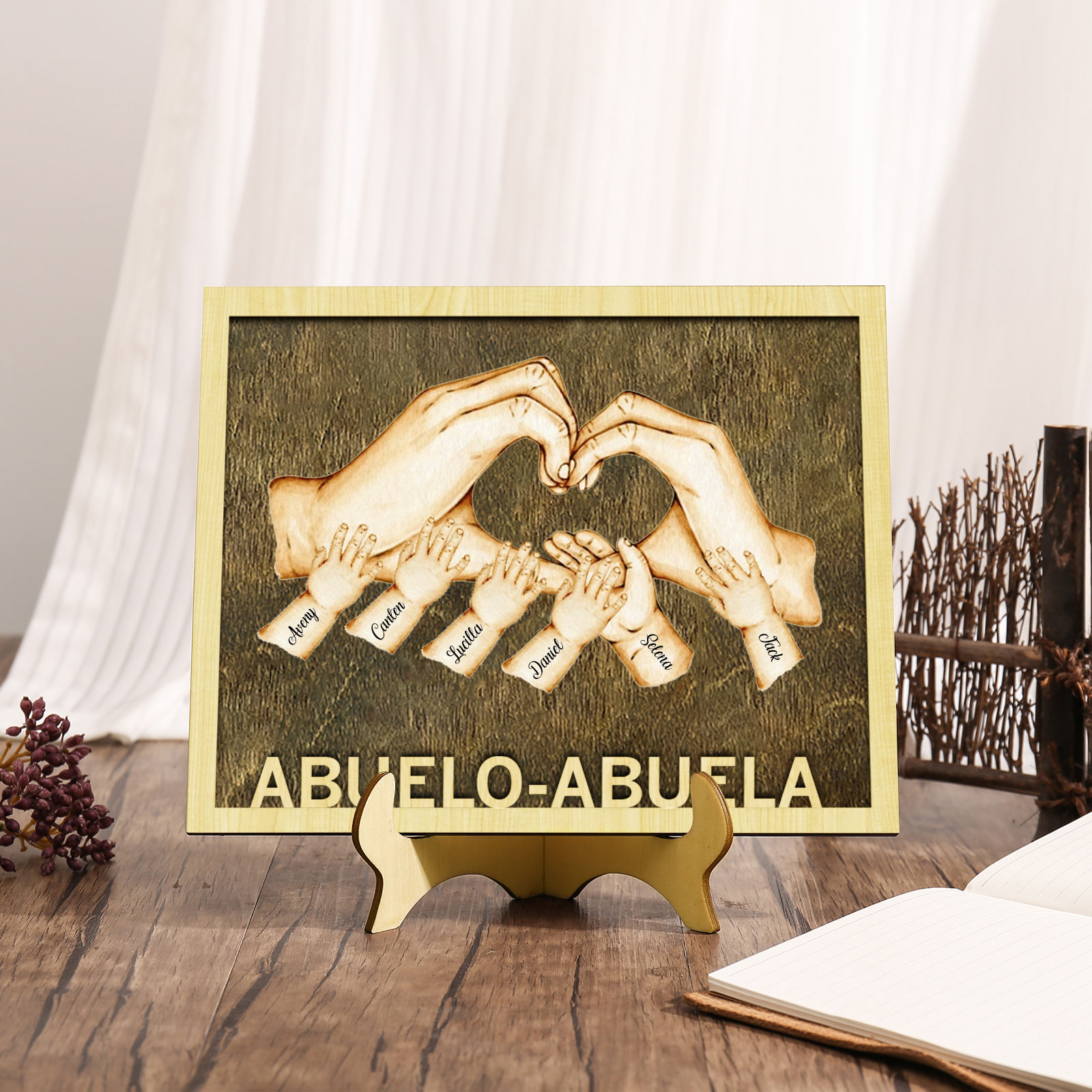 A mi abuela/abuelo-Adorno 2-8 nombres personalizados decoración de madera mano con mano-Jessemade ES