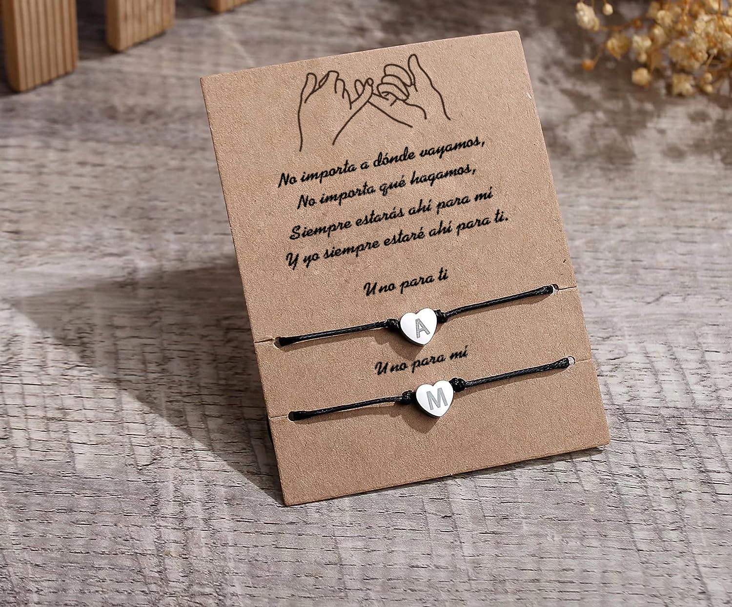 Unidad de 2 pulseras de corazón personalizadas con 2 letras para amiga/hermana