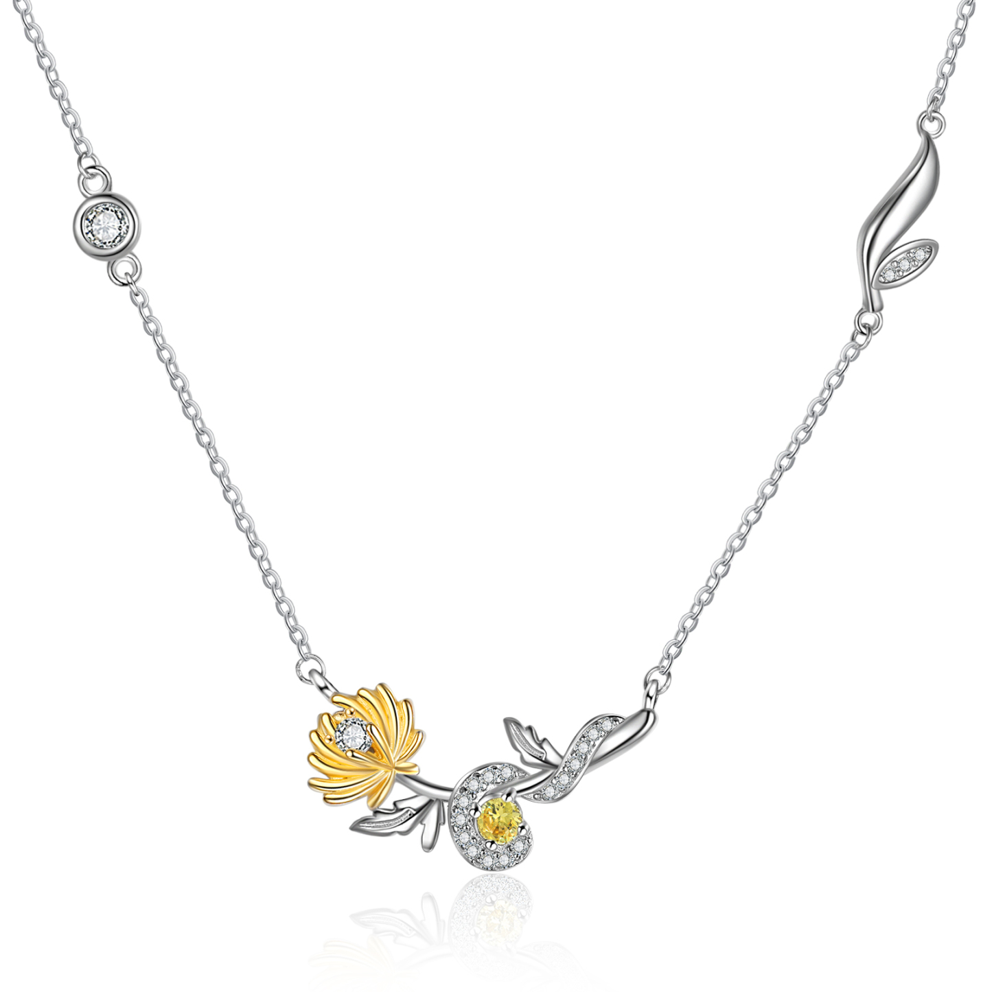 Collar de flor de noviembre crisantemo con nombre personalizado y piedra de nacimiento-Jessemade ES