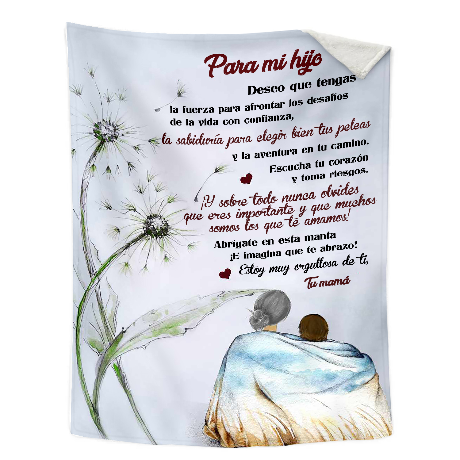 A mi hijo-Manta de buen calidad con frase amoroso de mamá a hijo-Jessemade ES