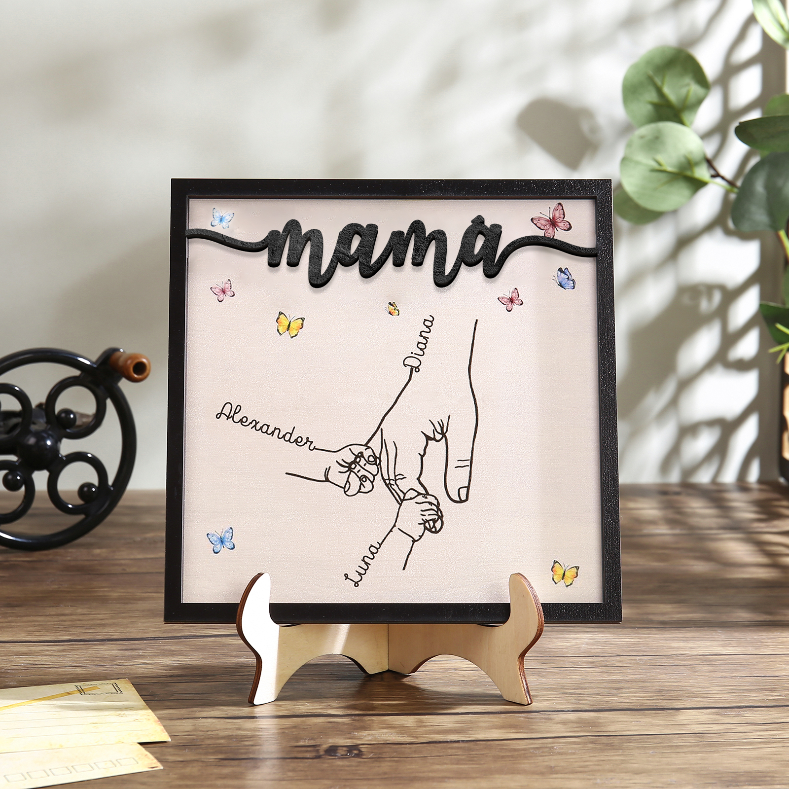 A mi mamá-Adorno 2-7 nombres personalizados decoración de madera mano con manitos-Jessemade ES
