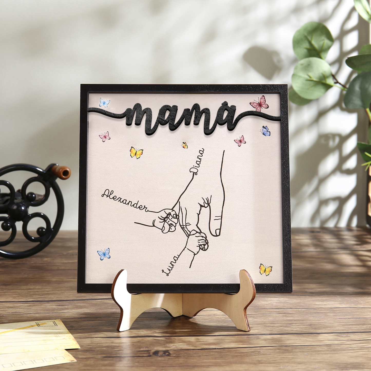 A mi mamá-Adorno 2-7 nombres personalizados decoración de madera mano con manitos-Jessemade ES